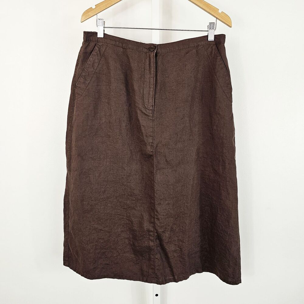LL Bean Long Midi Brown Women's 16R Linen Skirt